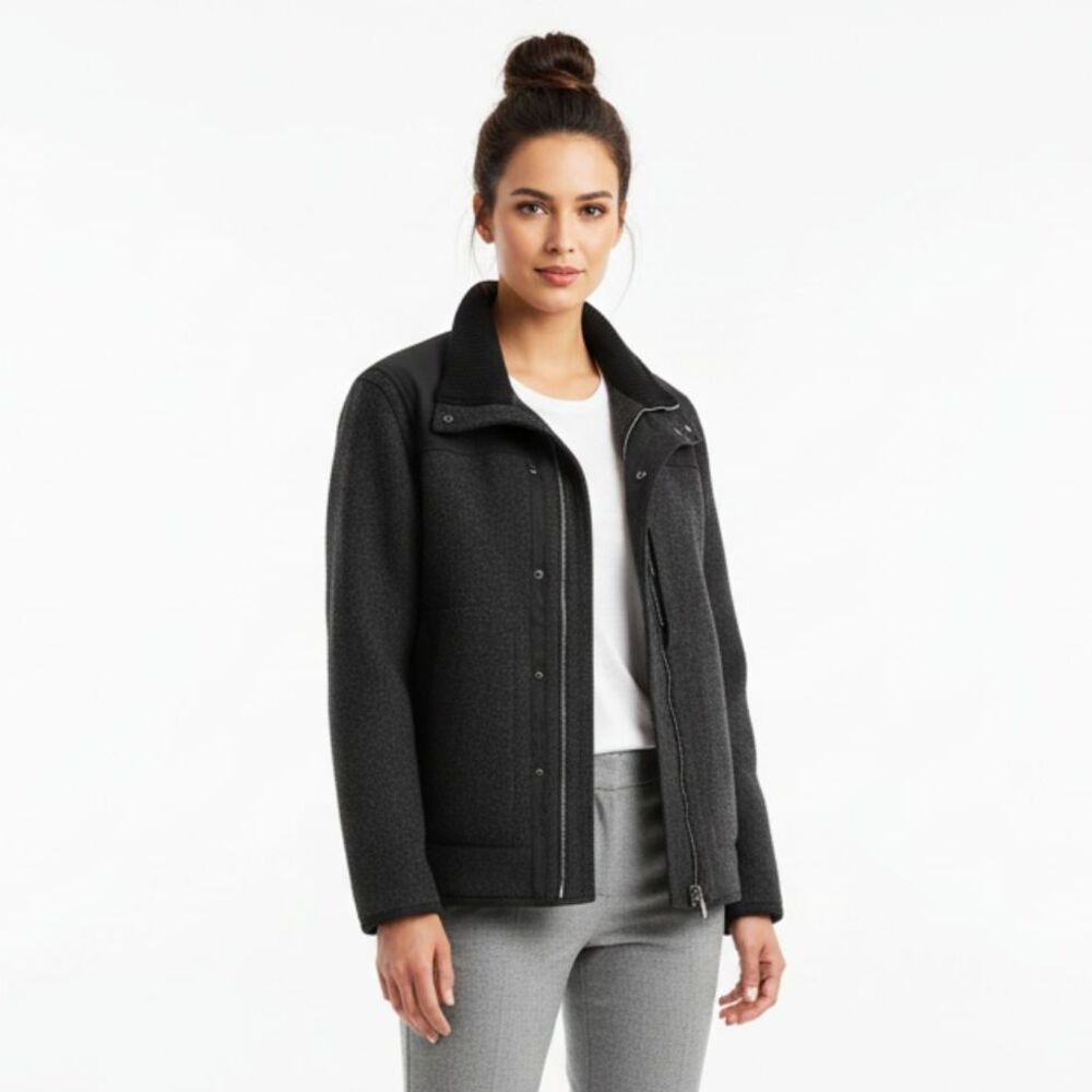 Banana Republic Wool Blend Gray & Black Panel Woven Twill Zip Up Jacket M